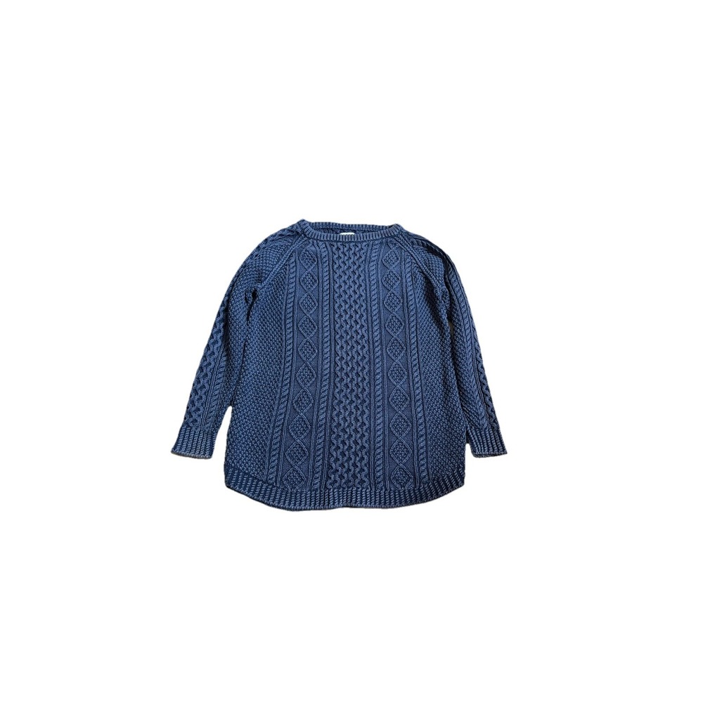 LL Bean Signature Sweater Womens L Blue Fisherman Cable Knit Academia Chunky
